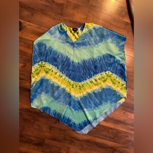 ASHRO Blue Green Caftan Kaftan Dress Beach Resort Vacation Coverup OS
